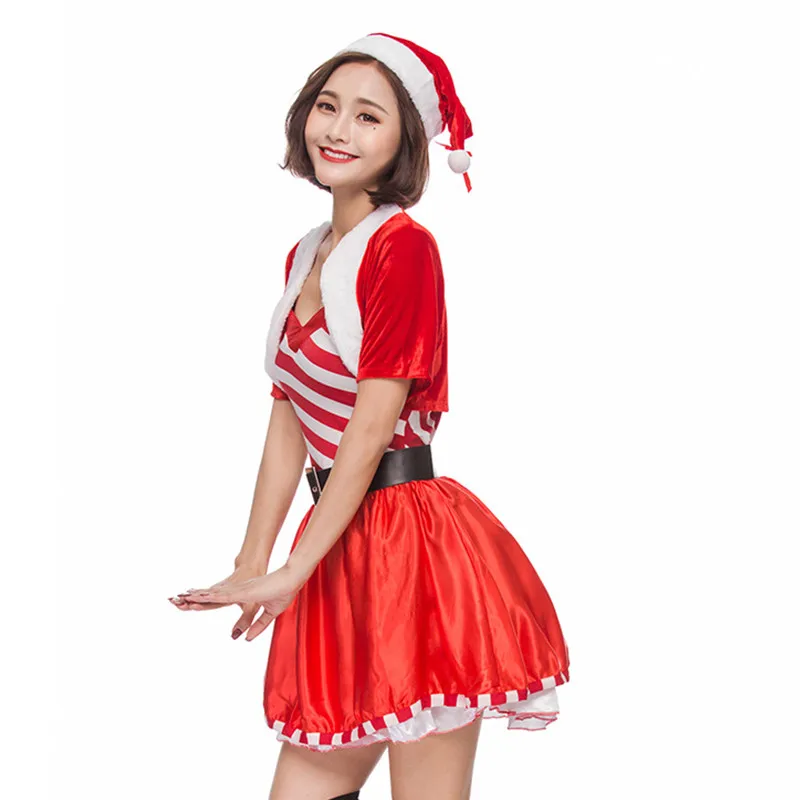 Female Winter pajamas Sweet stripe Red Women Christmas party Costume Cosplay Carnival Purim Masquerade Nightclub Bar dress |