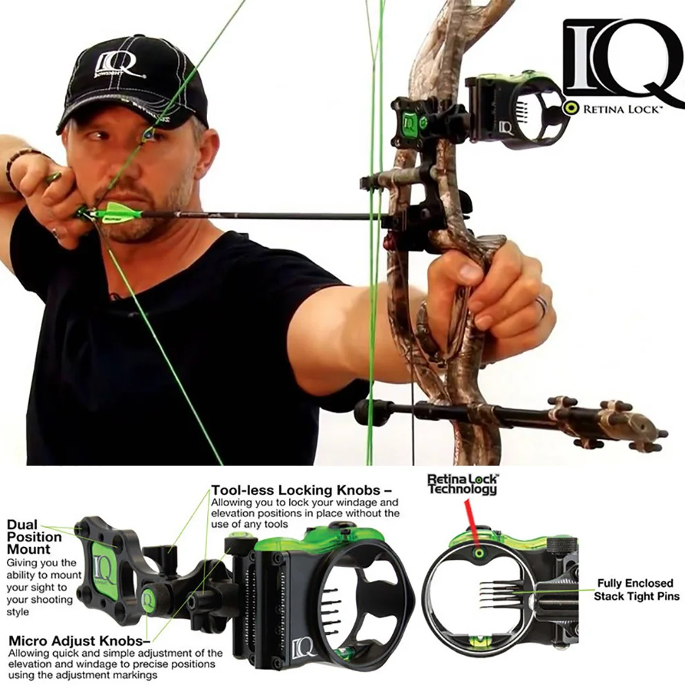 

IQ Micro 5 PIN Bow sight Retina Lock .019 Right Handed Bow Sight Laser LED Light Illuminated By Optical Fiber Micro Optic