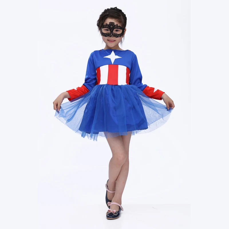 Free shipping 2016 Halloween children's clothing for girls Captain America Suit Set Cosplay Children's Day performance |