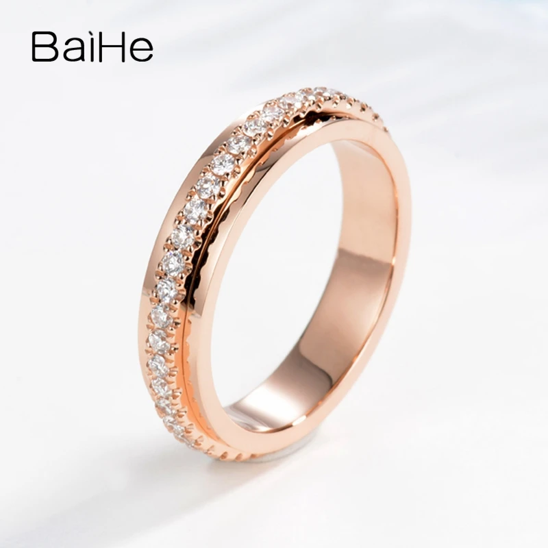 Женское кольцо с натуральным бриллиантом BAIHE розовое золото 14 к 0 43ct H/SI|Кольца| |