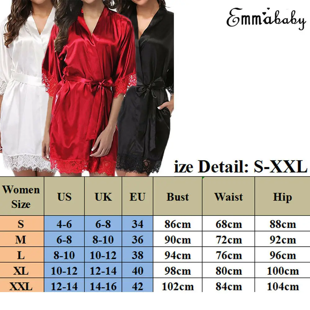 

Womens Floral Satin Robe Kimono Dressing Gown Wedding Party Bridesmaid Sleepwear Female Silk Lace Solid Sleepwear