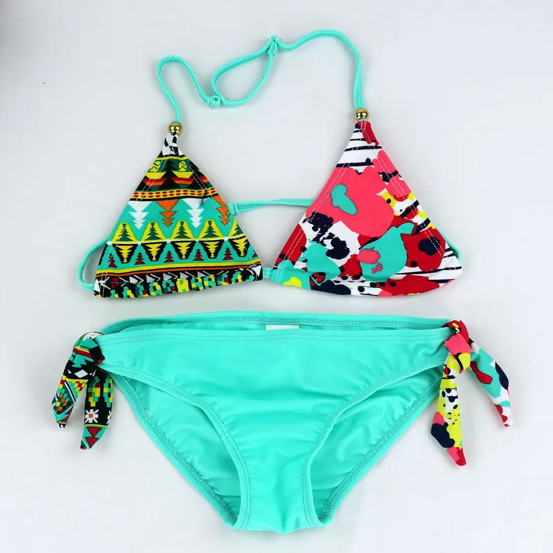 2019 полосатое бикини для девочек-подростков облегающий эластичный купальник