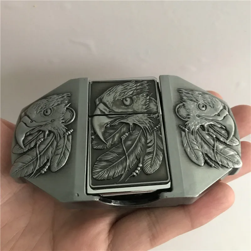 Розничная, новинка, высокое качество, 3D, Серебряный Орел, зажигалка, металлическая пряжка для ремня для мужчин, модный мужской ремень, аксессуары, подходит для 4 см, широкий ремень