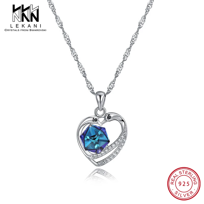 Кулон с лебедем и голубым кристаллом Swarovski колье сердцем из стерлингового