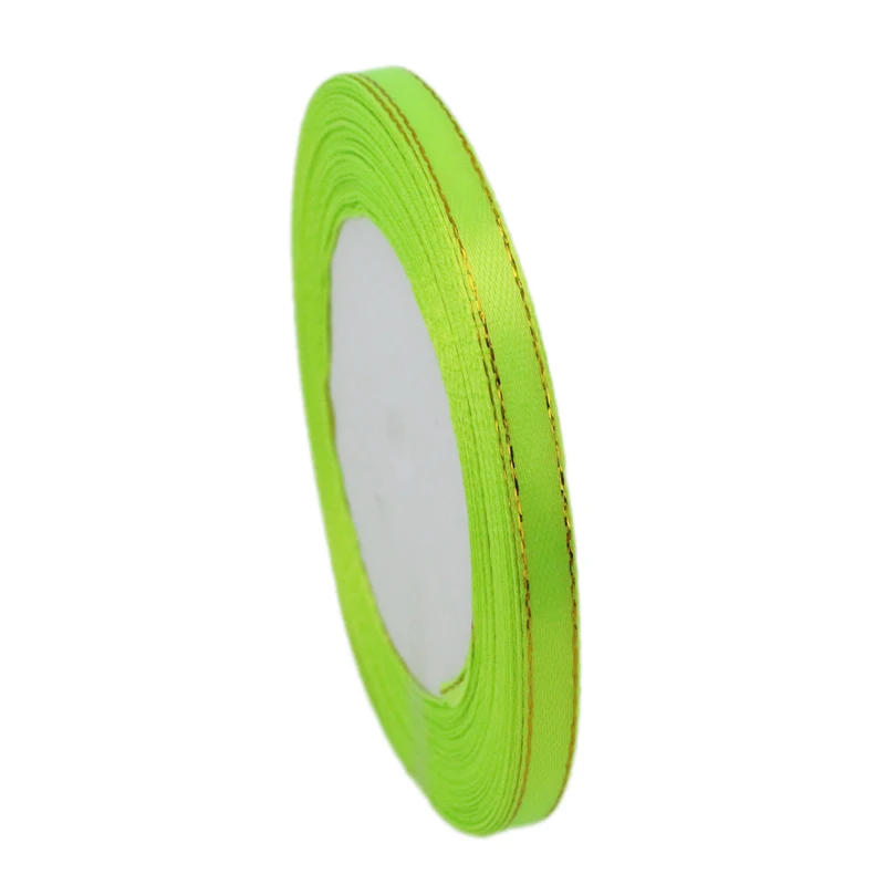 Fluorescent Green 25 ярдов/рулон) золотой край ленты из атласной ленты высокого качества подарочная упаковка ленты 6/10/20/25/40 мм - Цвет: Fluorescent Green