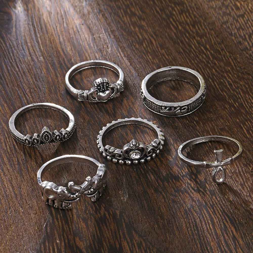 Boho, древний серебряный слон, комплекты колец на фалангу для женщин, новинка, Anillos, Ретро стиль, кристалл лотоса, опал, кольца на кончик пальца, Женские Ювелирные изделия