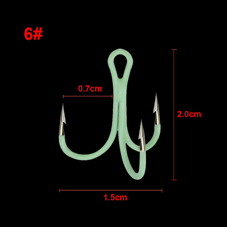 WALK FISH 10PCS/Lot Luminous Treble Fishing Hooks Carbon Steel Barbed Fishhooks Super Sharp Triple Hooks Sea Tackle Accessories - Цвет: 6