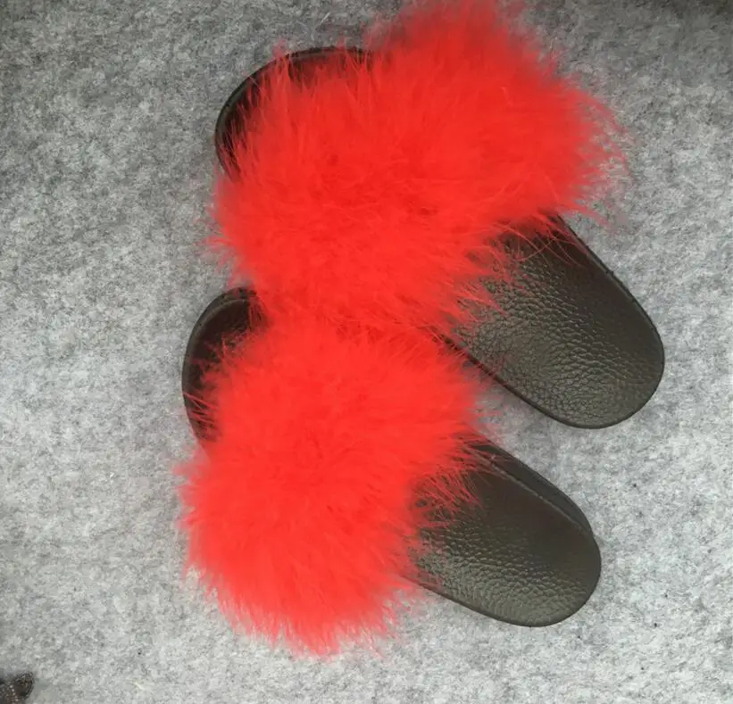 8 Женские тапочки; zapatos mujer; женские Ползунки; пушистое страусиное перо; мех; плоская подошва; Новинка; женские повседневные домашние тапочки; Вьетнамки; сезон осень - Цвет: 8