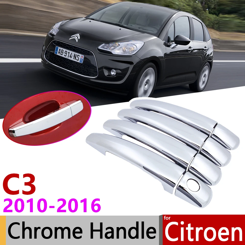 

for Citroen C3 Mk2 2010~2016 Chrome Door Handle Cover Car Accessories Stickers Trim Set 2011 2012 2013 2014 2015 VT VTR+