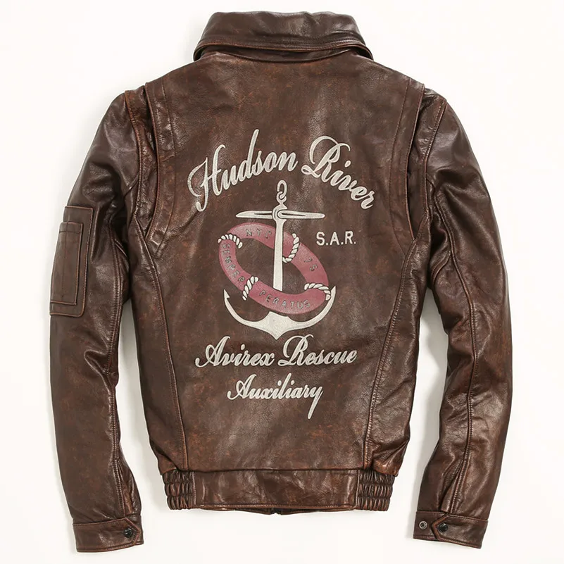 2019 винтажная кожаная куртка-бомбер с знаком Мужская летная куртка узором