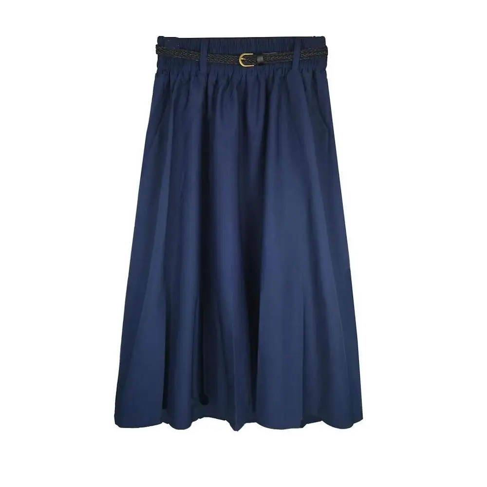 

Midi Knee Length Summer Skirts Womens With Belt Fashion Korean Ladies High Waist Pleated A-line School Women Skirt Jupe Female