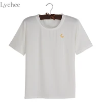 lychee harajuku summer women t shirt moon embroidery short sleeve casual loose t shirt cute tee top