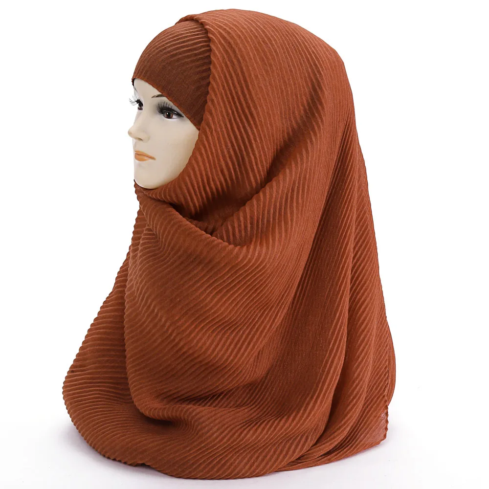 Большой Размеры 180 см* 90 см плиссированные морщинка Для женщин Hijab шарф мусульманский головной Обёрточная бумага шаль однотонного цвета - Цвет: 24 rust