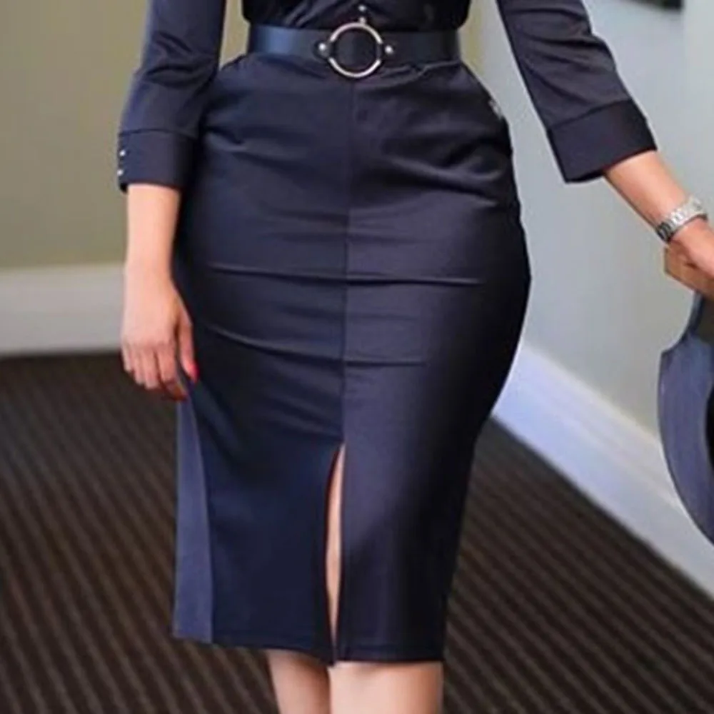 Женское Шелковистое облегающее платье средней длины элегантное офисное черного