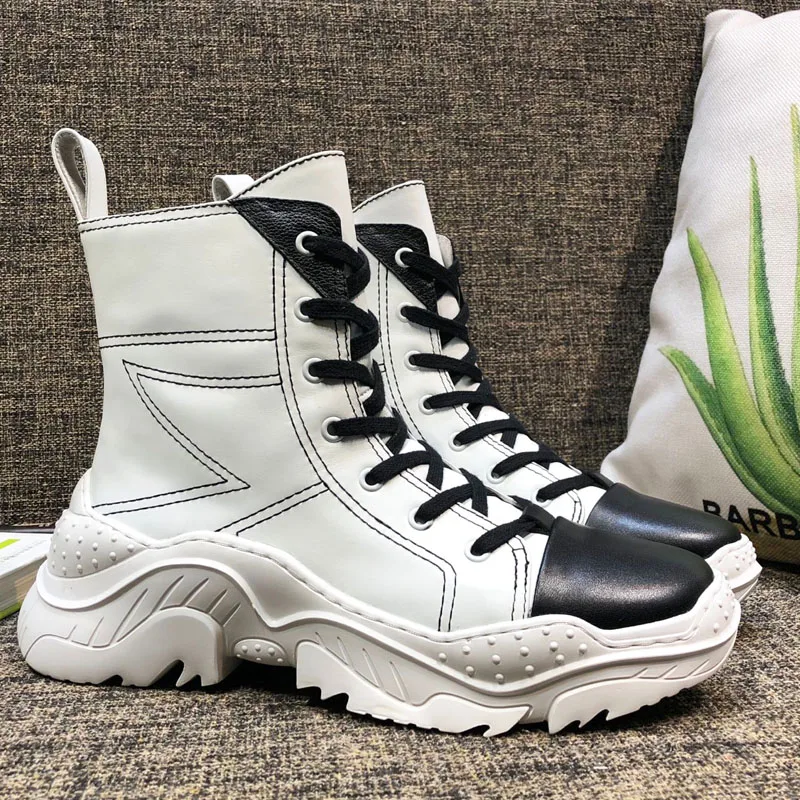 Сапоги Для мужчин 2018 зима на среднем каблуке увеличивающие рост обувь с круглым