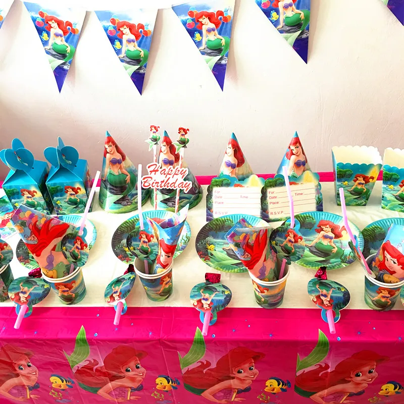 97 шт./лот тарелки русалки чашки детские принадлежности для дня рождения