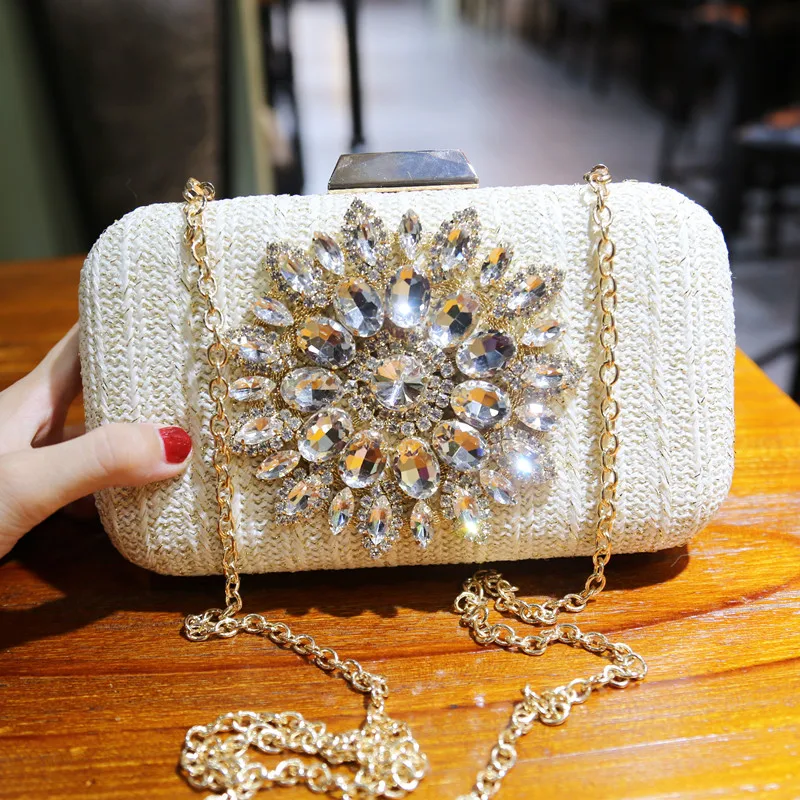 Female Diamond Handbag Vintage Crystal Design Evening Bag Wedding Party Bride Clutch wool Purse rhinestone shoulder bags | Багаж и сумки