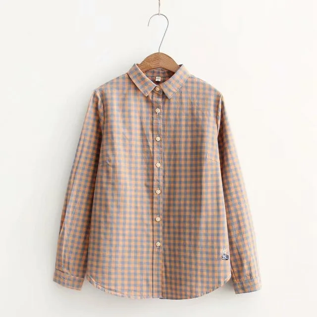 Женская блузка VOGUEIN Клетчатая с длинным рукавом и вышивкой в виде Кита оптовая