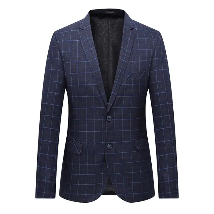 2019 High Quality Men Blazer Fashion Plus Size Coat Casual Men's Plaid Stripe Blazer Jacket Long Sleeve Business Suit Jacket Men