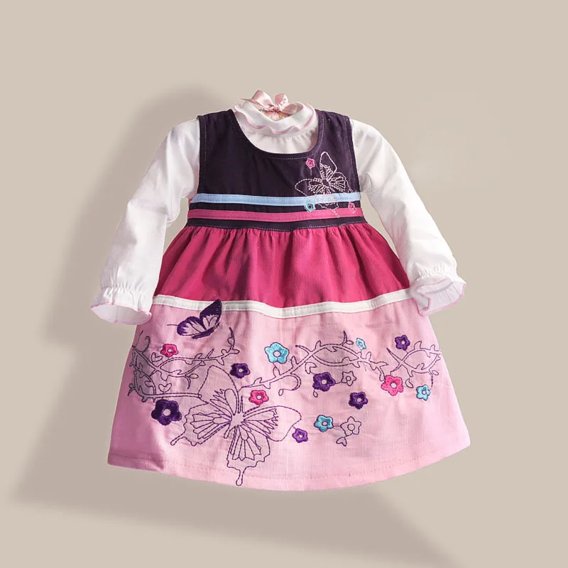 Новая одежда для девочек платье с вышитыми бабочками и цветами + футболки