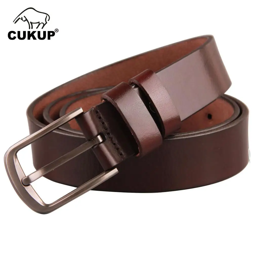 CUKUP Top Quality Smooth Solid Cow Skin Leather Belts Alloy Pin Buckle Metal Belt for Men Retro Casual Styles Accessories NCK375