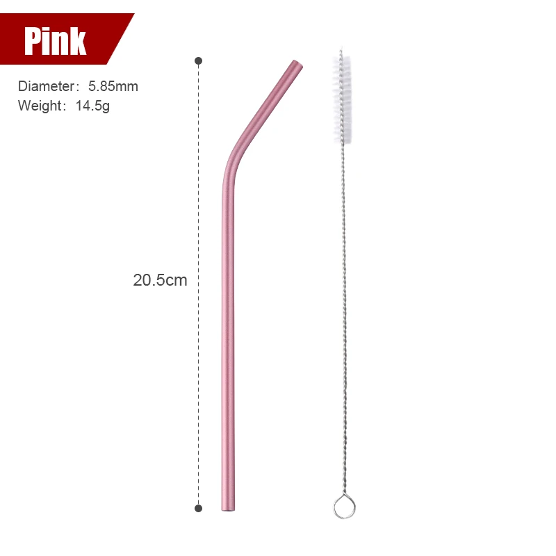 pink B 100 шт./компл. металлическая соломинки многоразовая цветная соломка из нержавеющей стали+ 10 кистей металлический напиток Yerba сок бар аксессуары вечерние - Цвет: pink B