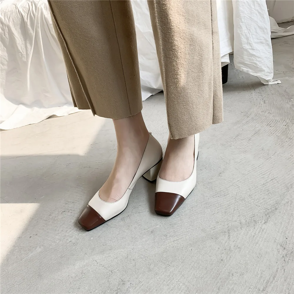 Женские офисные туфли на высоком квадратном каблуке 6 см элегантные весенние