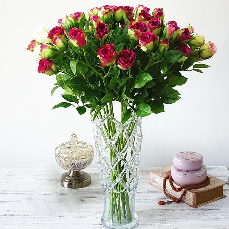 4 головки искусственная розовая Цветочная ветка шелк настоящее прикосновение