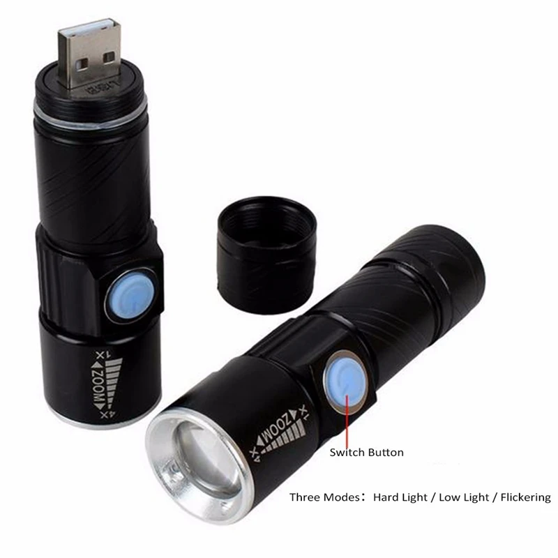 AIMIHUO Mini Flashlight USB Rechargeable Cree Q5 LED Aluminum Alloy Telescopic Zoom Torch Lamp Built-in Battery | Освещение