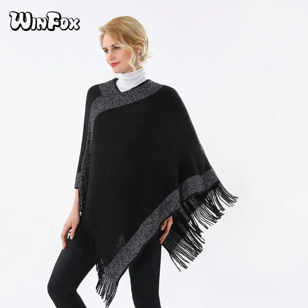 Winfox 2018 новый бренд Модный зимний черный серый блестящий металлический свитер