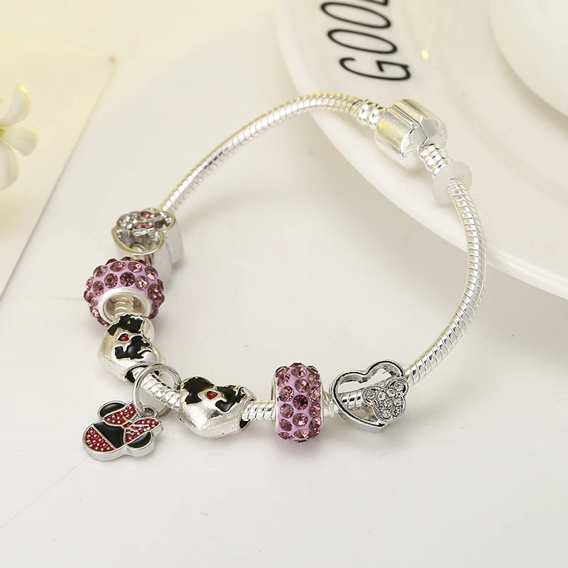 Charm Микки Шарм бусины брендовые браслеты и браслеты Минни Маус ювелирные изделия для женщин Женская бижутерия в подарок аксессуары