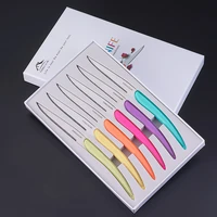 hot 6pcs 8 722cm colored steak knives high quality stainless steel table knife christmas dinner knife set free shipping