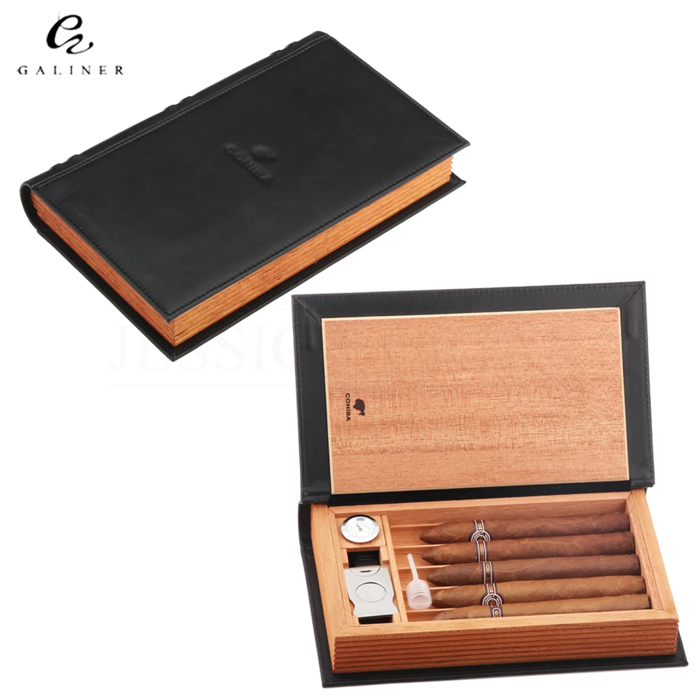 COHIBA дорожная коробка для сигар Портсигар кожаный кедровый деревянный Sigaren коробка с увлажнитель с гигрометром резак портативная сигара Humidor