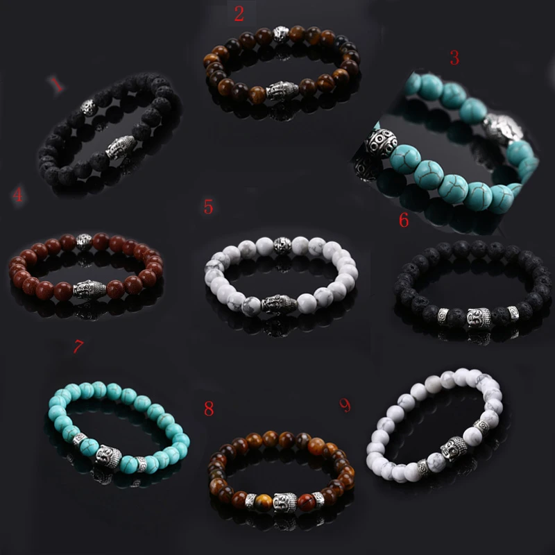 Men's Strand Bracelets Lava Natural Gem Stone Head Buddha Beaded Elastic Bracelet Fashion UNISEX for Men Women | Украшения и