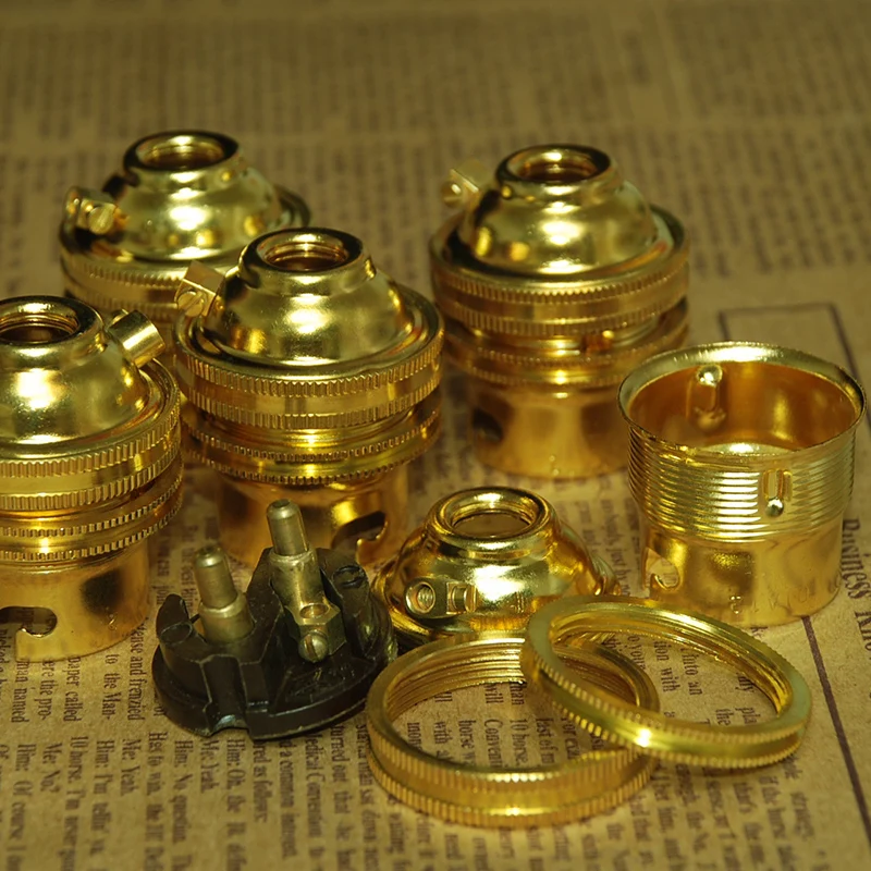 Цоколи для ламп B22 UL медные золотые самоблокирующиеся цельные зубья ретро