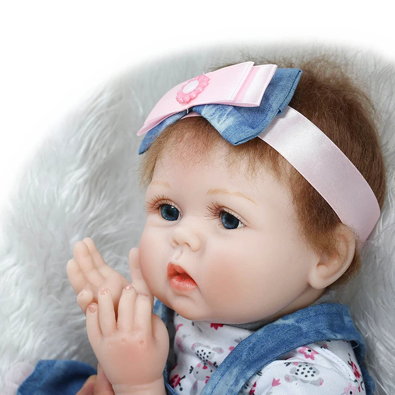 55 см NPK Reborn Baby Doll Силиконовые Куклы джинсовая юбка Моделирование малыши могут