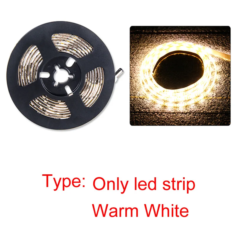 warm white strip 1 м, 2 м, 3 м, 4 м, 5 м, датчик движения, Ночной светильник, водонепроницаемый, SMD2835, Светодиодная лента, гардероб, лестницы, спальня, шкаф, светильник, источник питания - Испускаемый цвет: warm white strip