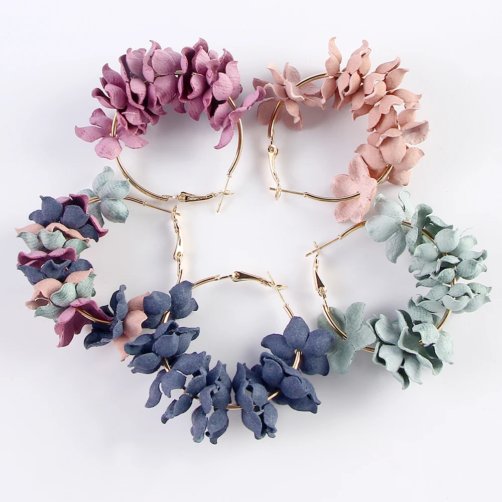 Винтажные женские круглые серьги с цветком тканевые Висячие 6 видов цветов