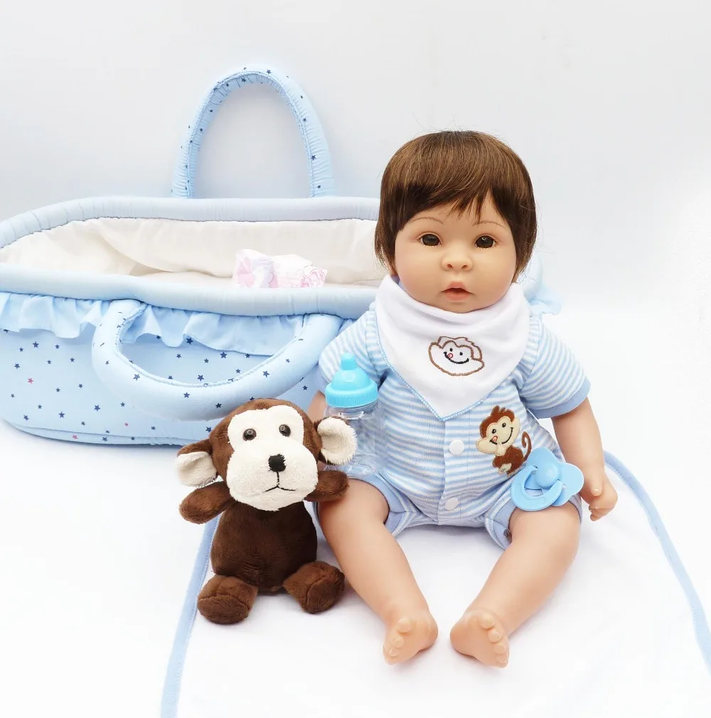 

Куклы Reborn boy 17 "силиконовые куклы reborn baby с синей спальной корзиной Bebes reborn bonecas для девочек, подарок на день рождения