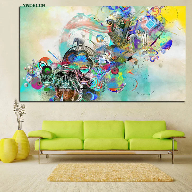 YWDECOR HD печати психоделический череп Абстрактная Музыка слон Florall картина маслом