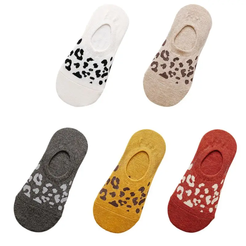 Короткие невидимые короткие носки-башмачки для женщин и девочек, винтажные жаккардовые носки с леопардовым принтом, Нескользящие силиконовые хлопковые чулки