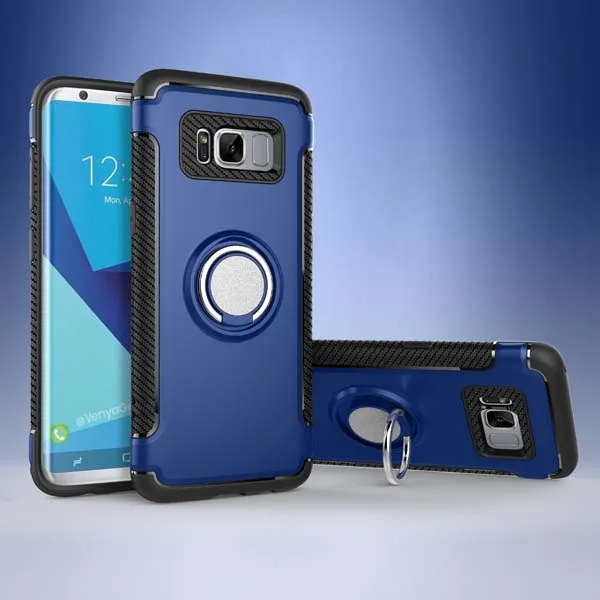 Blue Роскошный бронированный чехол для samsung J3 J5 J7 S8 S9 Plus с кольцом и подставкой, противоударный чехол для iPhone X XR XS Max 6 7 8 Plus - Цвет: Blue