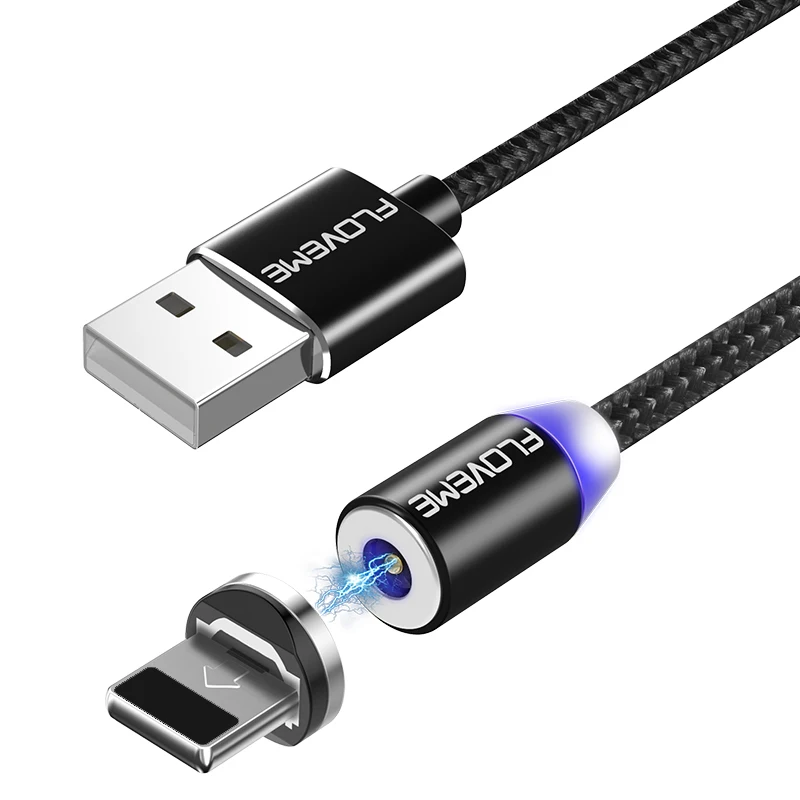 Магнитный кабель FLOVEME для Apple iPhone XR X XS MAS 7 8 6 Plus USB кабель для магнитных телефонных кабелей Магнитный зарядный провод - Цвет: Black