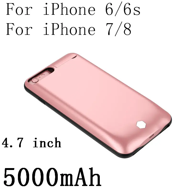 I6-5000-Pink Для iPhone 8, 7, 6 6s плюс Батарея Чехол 3800/4800/5000/7500 мА/ч, Мощность банк Батарея Зарядное устройство чехол для iPhone 6 6s 7 8 чехол-накладка из термополиуретана с подставкой Чехол - Цвет: I6-5000-Pink