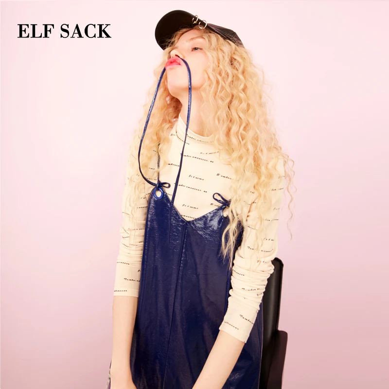 Женское винтажное платье ELF SACK синее однотонное трапециевидной формы до колена