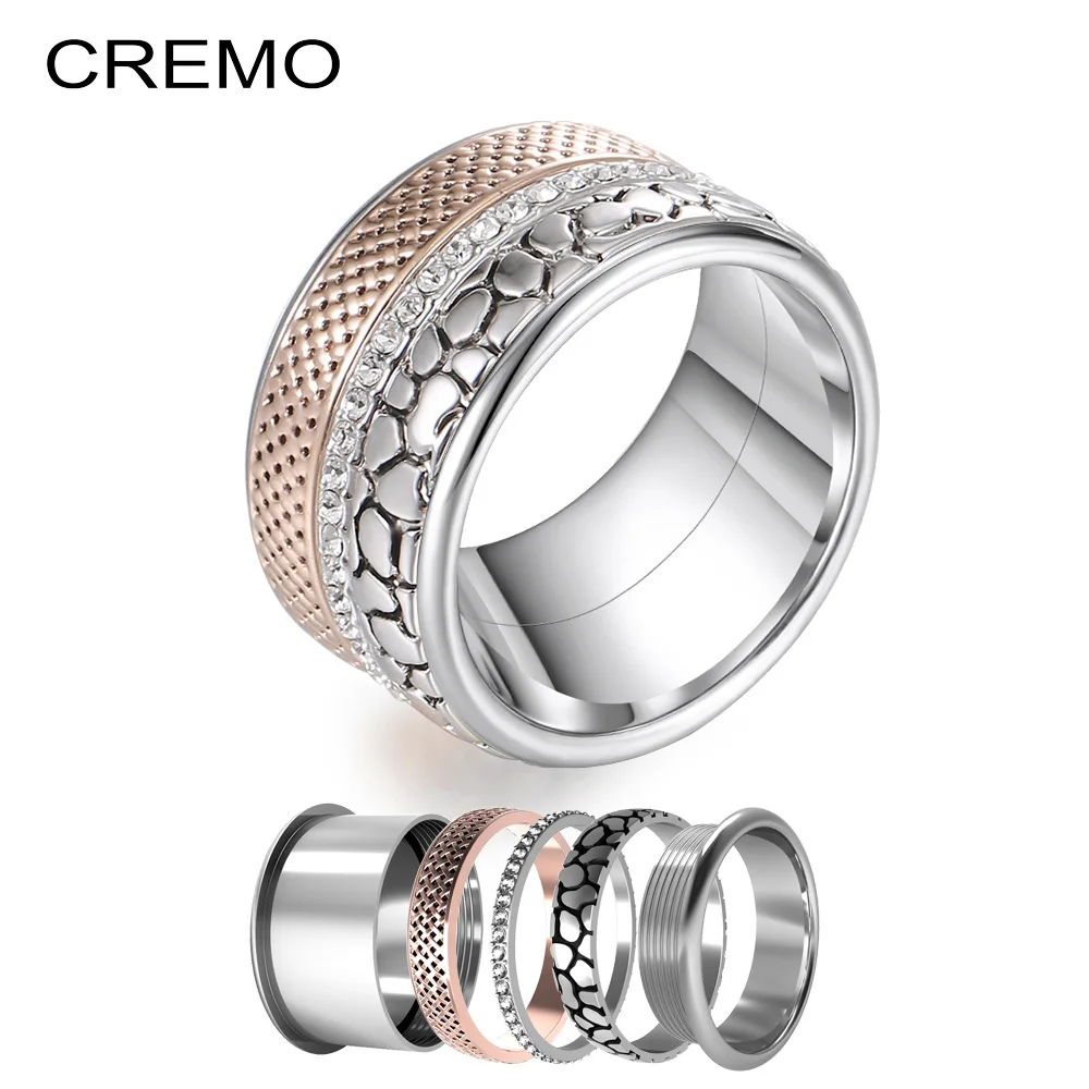 Cremo 12mm Width Band Rings Statement Bijoux Wedding Stainless Steel Interchangeable Arctic Symphony Layers Ring