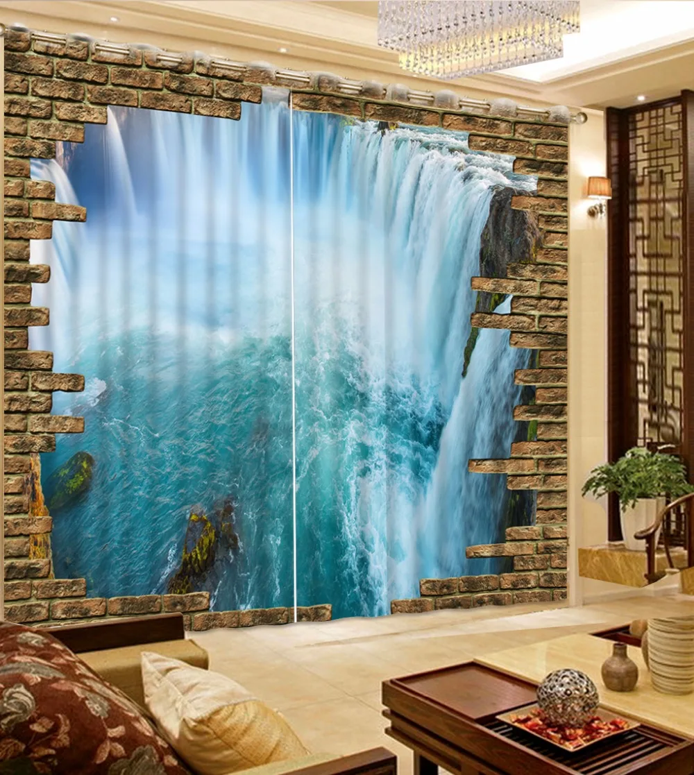 3D занавеска на заказ любой размер Красивая кирпичная стена водопад кровать