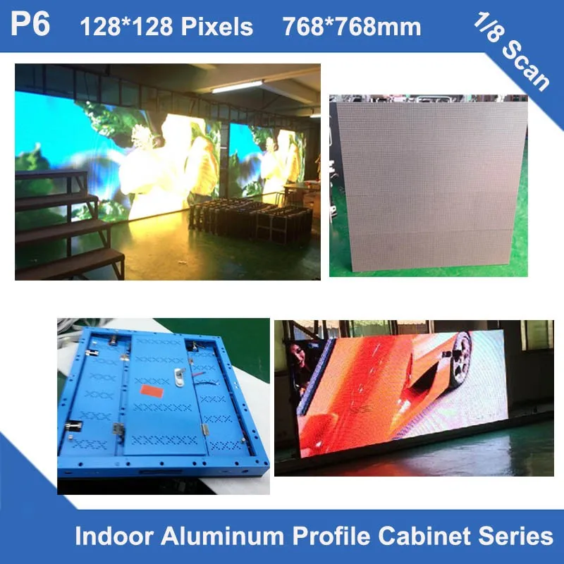 Goedkoop TEEHO 6 Stks/partij Indoor P6 Video Screen Niet Waterdicht Aluminium Profiel Kast 768mm * 768mm Vaste Verhuur 1/8 Scan Panel Led