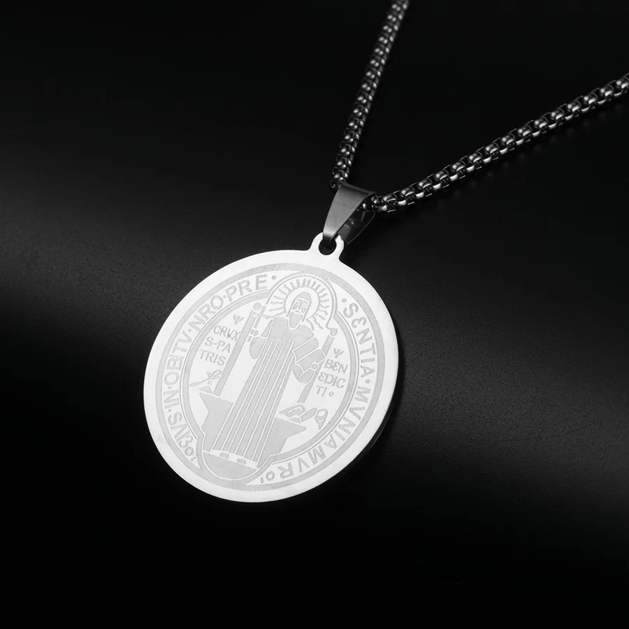 SCQG0001-Silver Хобборн классический орден Святого Бенедикта кулон ожерелье s Женщины 316L нержавеющая сталь кулон Библейский крест ожерелье христианские ювелирные изделия - Окраска металла: SCQG0001-Silver