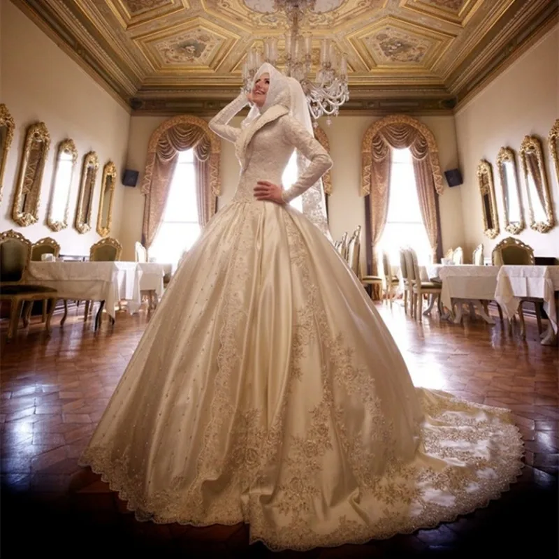 Vestido de noiva 2021 новый с хиджаб мусульманский купальник класса Люкс бальное платье